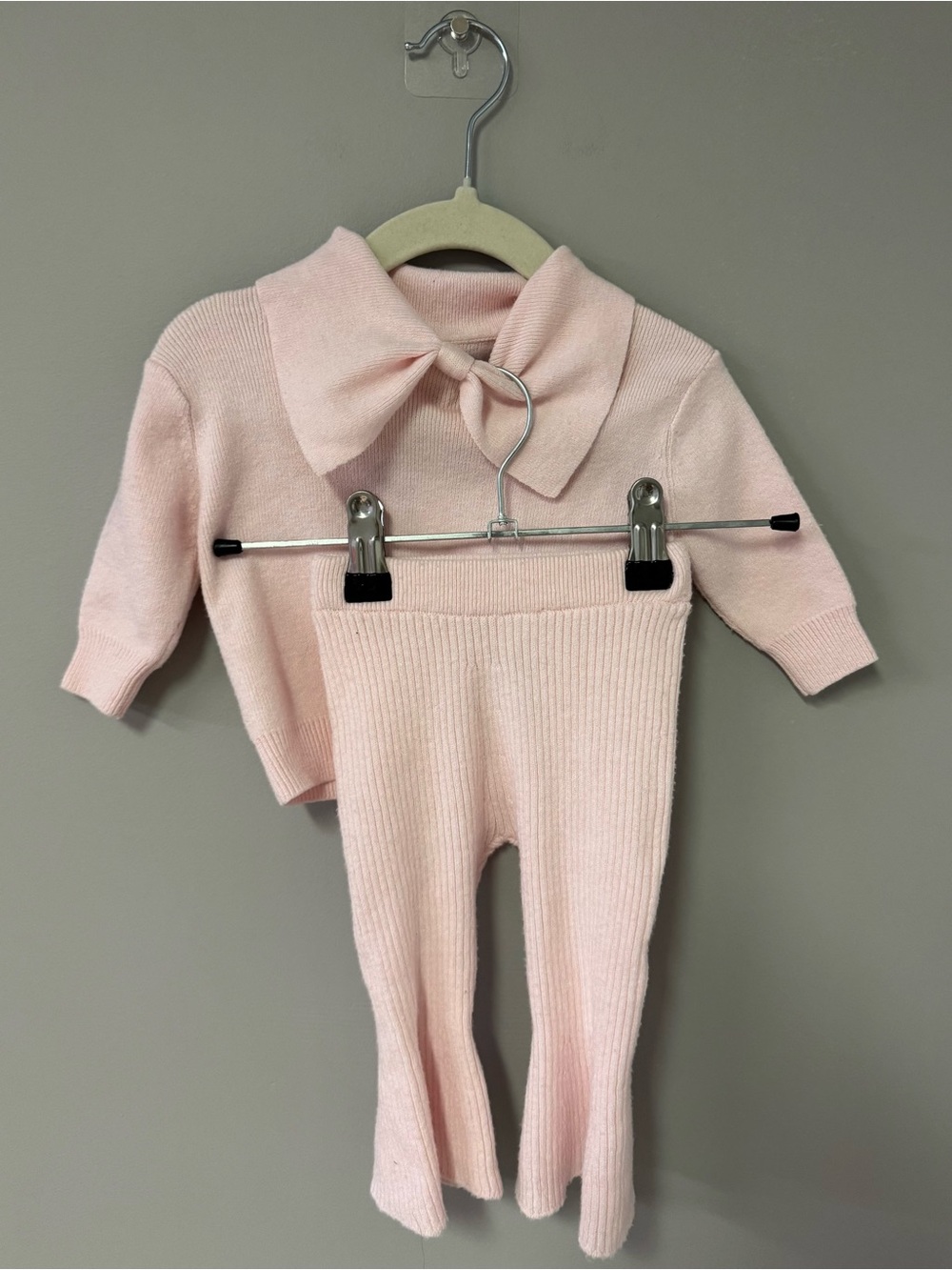 George Baby Pink Knit Top & Ribbed Pants Set